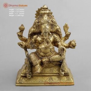 Brass 3 Face Ganesh seated, Golden Finish 6.5”