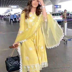 YELLOW EMBROIDERY KURTI SET