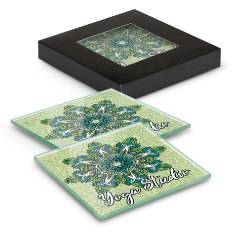 120164-0 Venice Glass Coaster - Set of 2 - Square - Full Colour