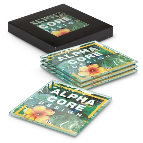 120166-0 Venice Glass Coaster - Set of 4 - Square - Full Colour