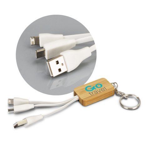 121410-0 Bamboo Charging Cable Key Ring - Rectangle