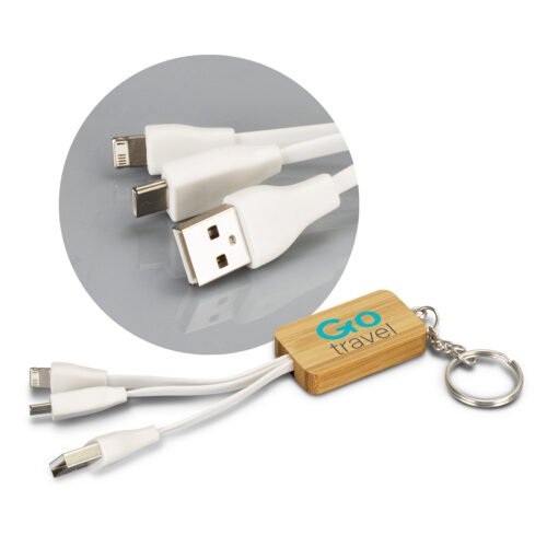 121410_1 Bamboo Charging Cable Key Ring - Rectangle