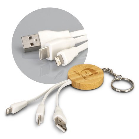121411-0 Bamboo Charging Cable Key Ring - Round