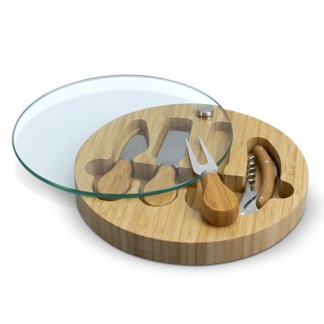 122342-3 NATURA Glass & Bamboo Cheese Board