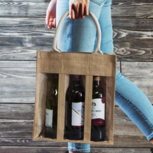 122951-3 Serena Jute Triple Wine Carrier