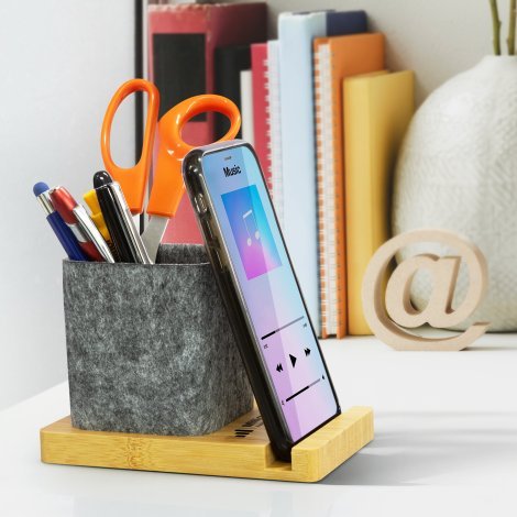 127793-6 NATURA Bamboo Phone Stand Desk Caddy