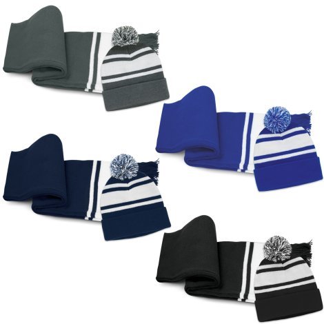 129251-0 Commodore Scarf and Beanie with Pom Pom Set